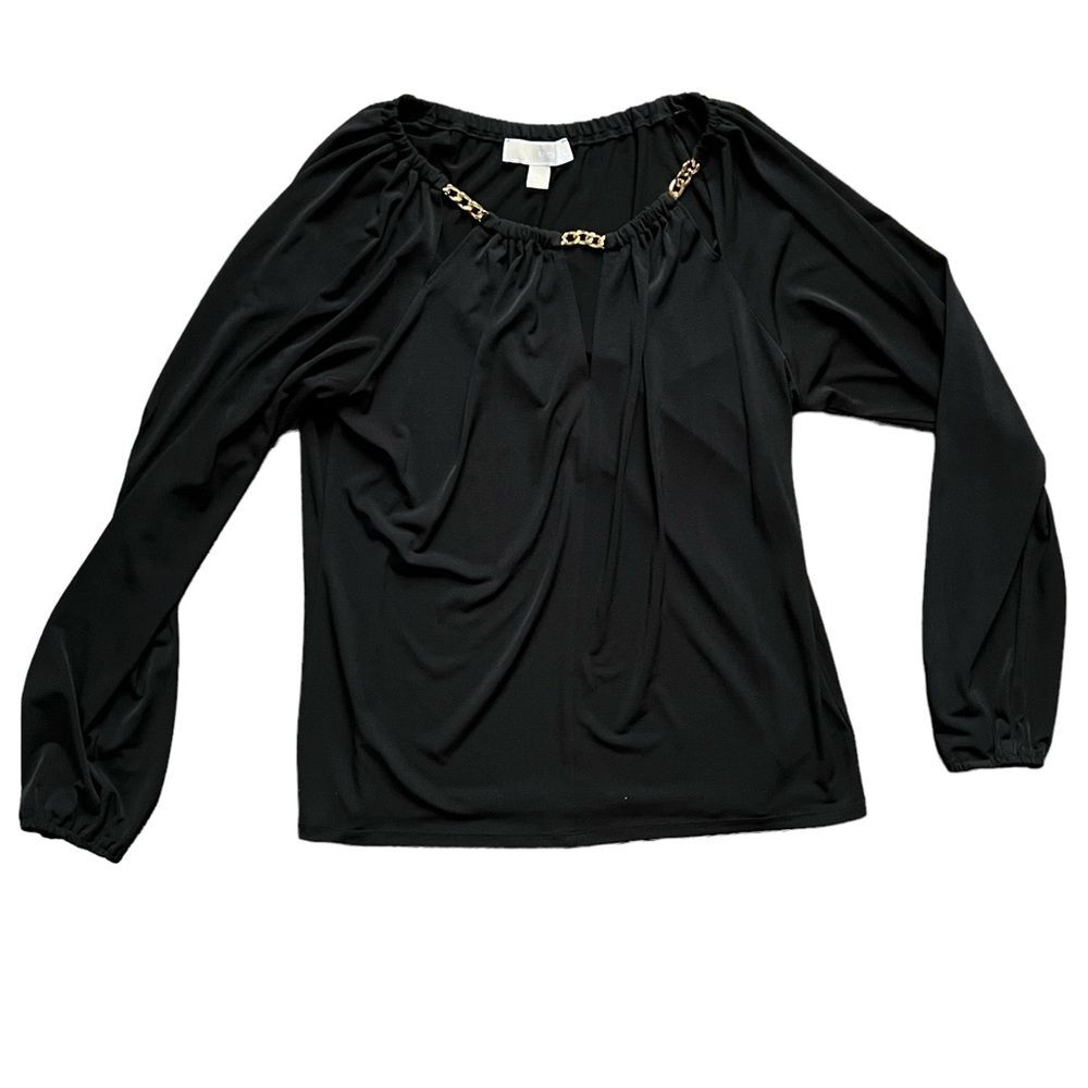 Michael Michael Kors Black Gold Chain Cut Out Long Sleeve Blouse Women's size L